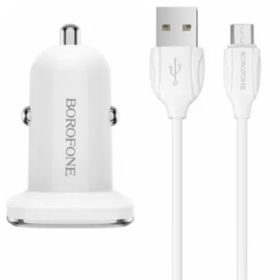 АЗУ Borofone 2 USB с кабелем Micro BZ12 белый