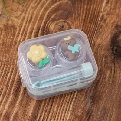 Контейнер для линз "Team flower-bear", green