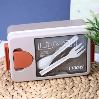 Ланчбокс "Tasty food", orange-grey (ложка+вилка)