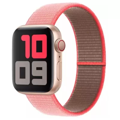 Ремешок для Apple Wach 42-44 mm (нейлон) ярко розовый с серым