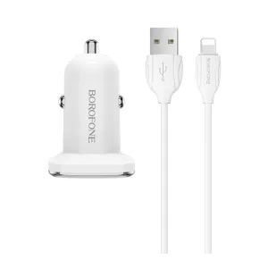 АЗУ Borofone 2 USB с кабелем Lightning BZ12 белый