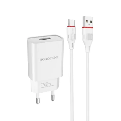 СЗУ Borofone BA20A 2,1A с кабелем Type-C, белый