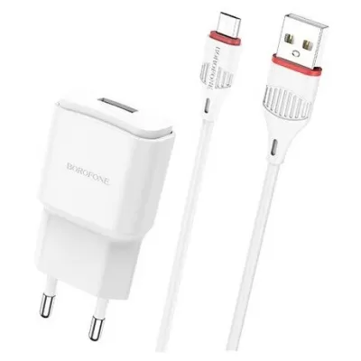 СЗУ Borofone BA48A 2,1A с кабелем Micro белый
