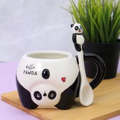 Кружка керамическая с ложкой «Funny panda», black