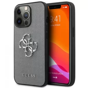 Чехол iP 14 Pro Max GS Saffiano Big Metal Logo (Gray)