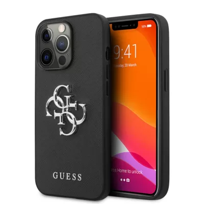 Чехол iP 14 Pro Max GS Saffiano Big Metal Logo (Black)