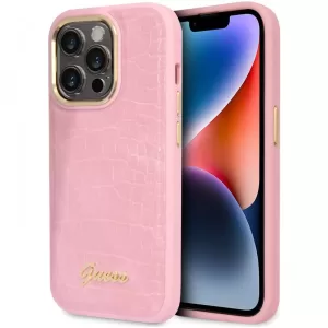 Чехол iP 14 Pro Max GS Croco with Metal Logo (Pink)