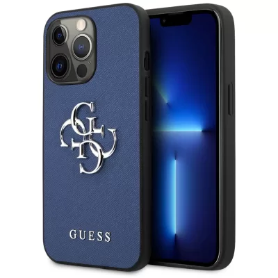 Чехол iP 13 Pro Max GS Saffiano Big Metal Logo (Blue)