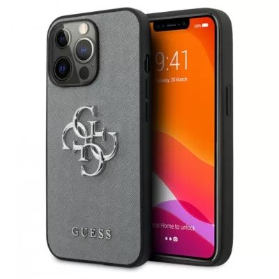 Чехол iP 13 Pro GS Saffiano Big Metal Logo (Gray)