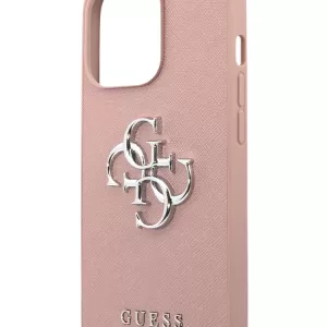 Чехол iP 14 Pro Max GS Saffiano Big Metal Logo (Pink)