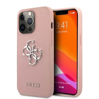 Чехол iP 14 Pro Max GS Saffiano Big Metal Logo (Pink)