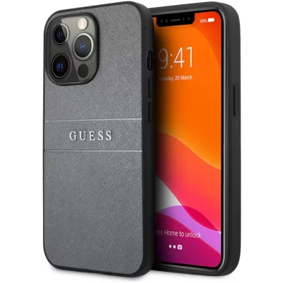 Чехол iP 14 Pro GS Saffiano Metal Logo (Gray)