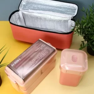 Ланчбокс "Big lunch", pink (ложка+вилка+сумочка)