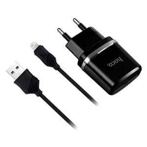 СЗУ Hoco C12 2 USB + кабель iPhone 2.4A черный