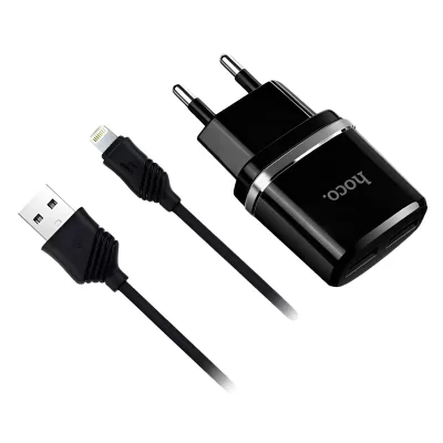 СЗУ Hoco C12 2 USB + кабель iPhone 2.4A черный