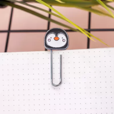 Закладка - скрепка "Head penguin", black