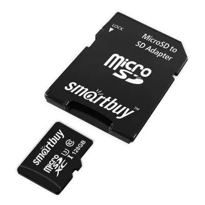 Карта памяти MicroSD 128 GB Smartbuy 10 класс PRO (U3) (adapter)