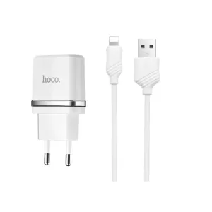 СЗУ Hoco C12 2 USB + кабель iPhone 2.4A белый