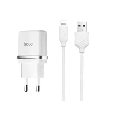 СЗУ Hoco C12 2 USB + кабель iPhone 2.4A белый