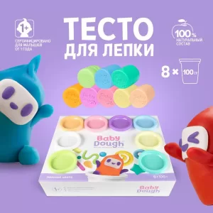 Игрушки для детей старше одного года с маркировкой "BABY DOUGH": тесто для лепки, 8 цветов, пастельн