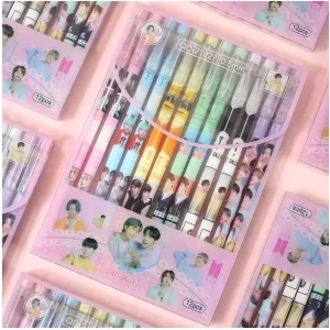 Набор ручек "K-pop" BTS №21027, 12 шт, со стирающими чернилами и стирашка (синий)