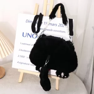 Сумка плюшевая "Котик с хвостиком" черный