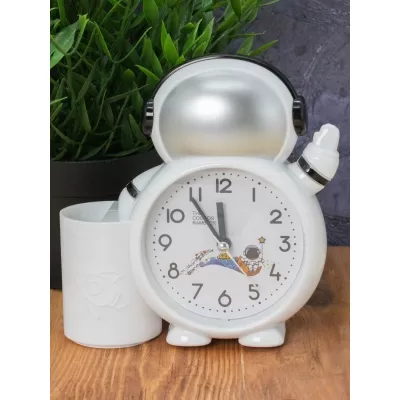 Часы-будильник с подставкой для канцелярии «Astronaut», white