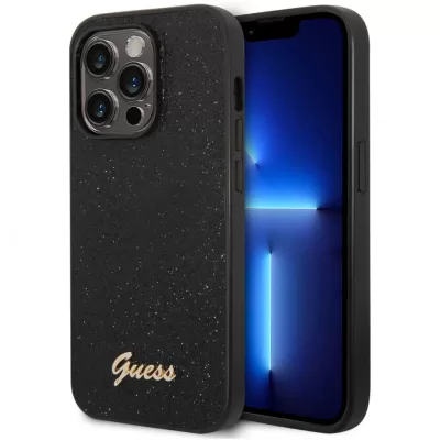 Чехол iP 15 Pro Glitter Flakes Metal logo (Black)