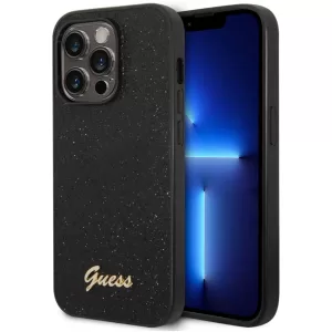 Чехол iP 15 Pro Max Glitter Flakes Metal logo (Black)