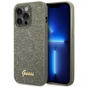 Чехол iP 15 Pro Max Glitter Flakes Metal logo (Grey)