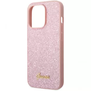 Чехол iP 15 Pro Max Glitter Flakes Metal logo (Pink)