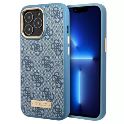 Чехол iP 14 Pro Max Plate Metal Logo (Blue)