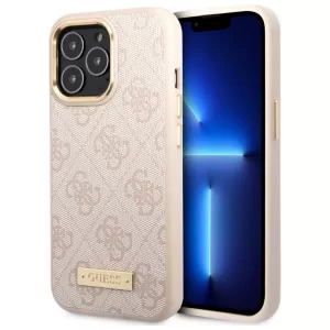 Чехол iP 14 Pro Plate Metal Logo (Pink)