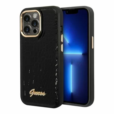 Чехол iP 15 Pro GS Croco with Metal Logo (Black)