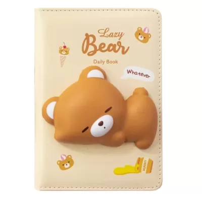 Блокнот со сквишем Мишка Lazy Bear формат А6 бежевый