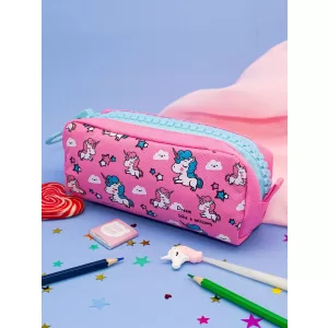 Пенал Единорог с большой молнией светло розовый