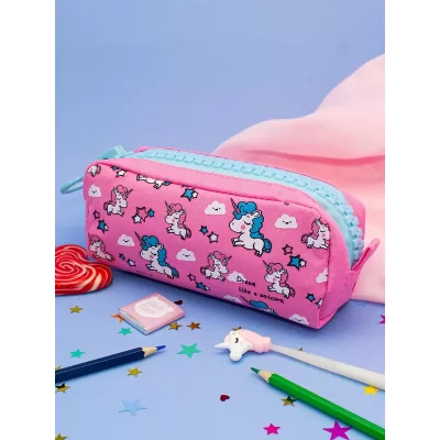 Пенал Единорог с большой молнией светло розовый