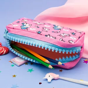 Пенал Единорог с большой молнией светло розовый