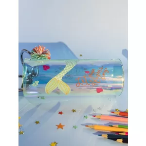 Пенал Русалочка круглый с помпоном голубой перламутр