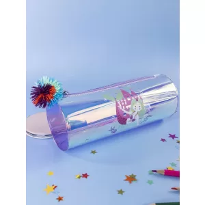 Пенал Русалочка круглый с помпоном фиолетовый перламутр