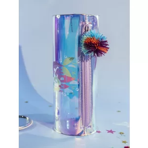 Пенал Русалочка круглый с помпоном фиолетовый перламутр