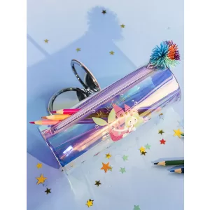 Пенал Русалочка круглый с помпоном фиолетовый перламутр