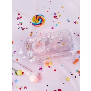 Пенал с жидкостью и блестками Персик с листочком прозрачный