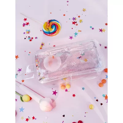 Пенал с жидкостью и блестками Персик с листочком прозрачный
