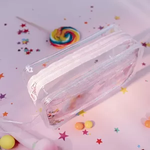 Пенал с жидкостью и блестками Персик с листочком прозрачный