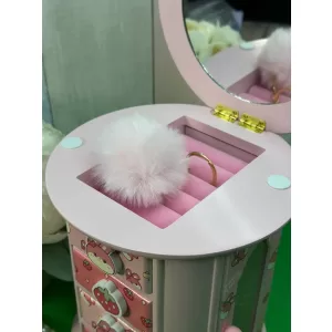 Шкатулка для украшений Зайка цилиндрической формы с тремя ящиками