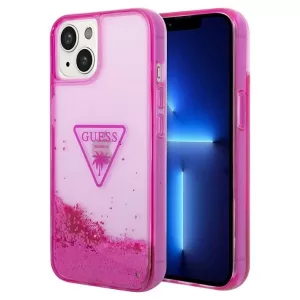Чехол iP 13/14 Liquid glitter Triangle logo Hard Translucent (Pink)