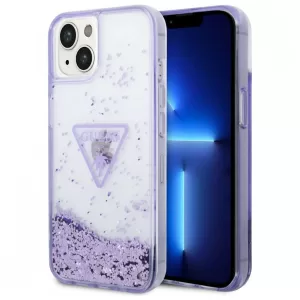 Чехол iP 13/14 Liquid glitter Triangle logo Hard Translucent (Purple)