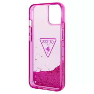 Чехол iP 13/14 Liquid glitter Triangle logo Hard Translucent (Pink)