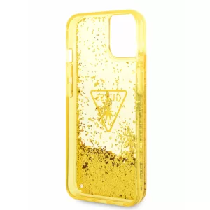 Чехол iP 13/14 Liquid glitter Triangle logo Hard Translucent (Yellow)